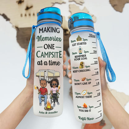 Husband And Wife Camping Partners For Life - Couple Gift - Personalized Custom Water Tracker Bottle