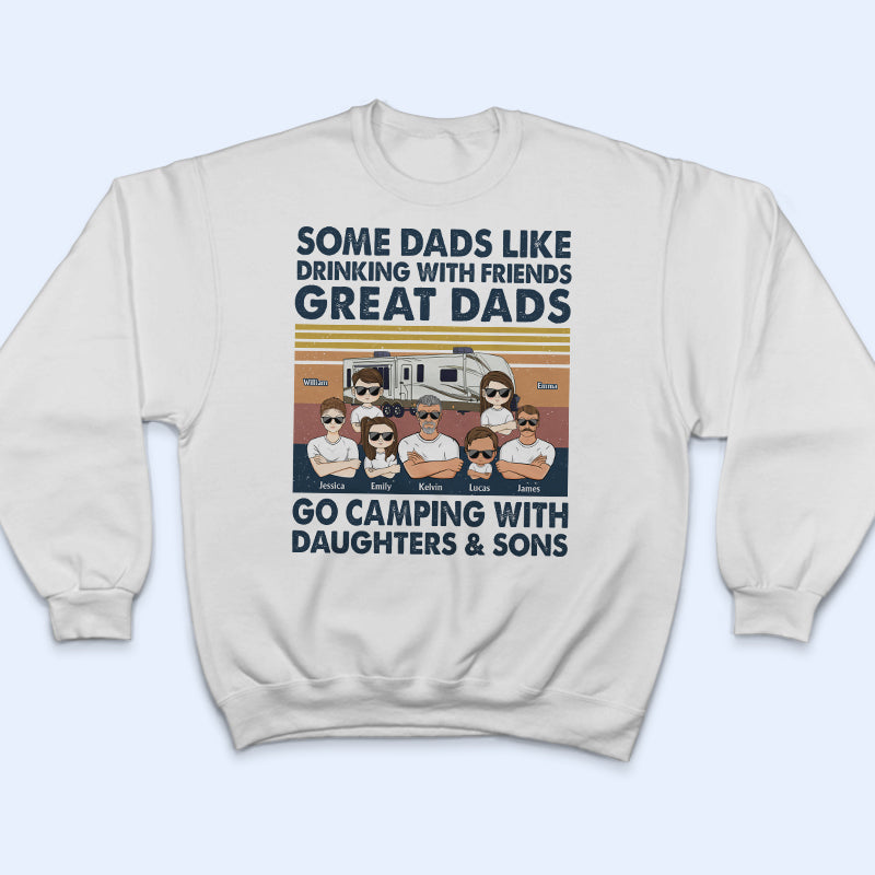 Great Dad Go Camping With Daughters & Sons Retro - Camping Family Gift - Personalized Custom T Shirt