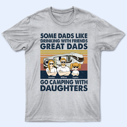 Great Dad Go Camping With Daughters & Sons Retro - Camping Family Gift - Personalized Custom T Shirt