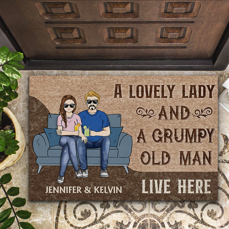 Husband And Wife A Lovely Lady And A Grumpy Old Man Live Here - Gift For Couples - Personalized Custom Doormat