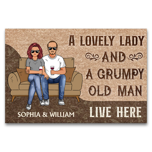 Husband And Wife A Lovely Lady And A Grumpy Old Man Live Here - Gift For Couples - Personalized Custom Doormat