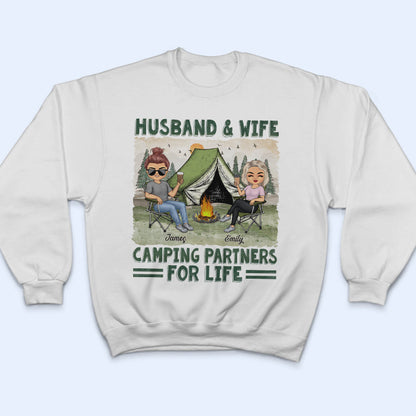 Husband And Wife Camping Partners For Life - Couple Gift For Camping Lovers - Personalized Custom T Shirt