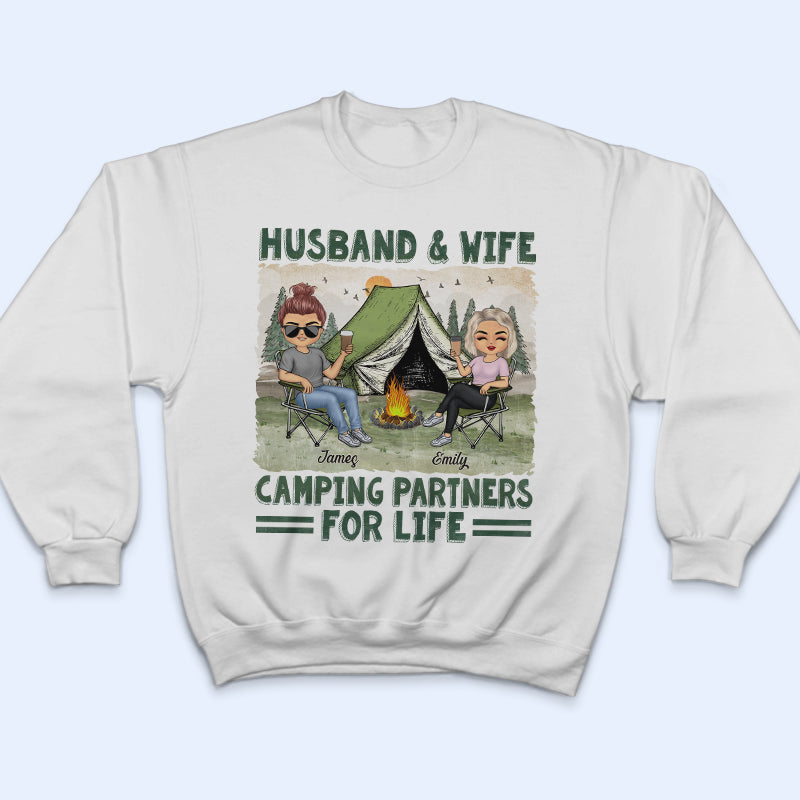 Husband And Wife Camping Partners For Life - Couple Gift For Camping Lovers - Personalized Custom T Shirt