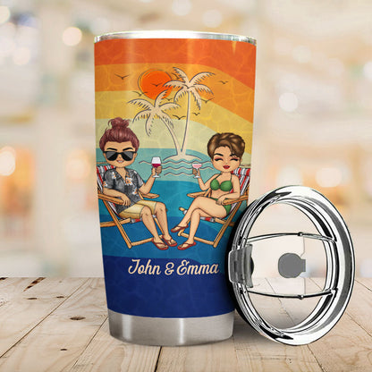 Husband And Wife Travel Partners For Life Beach Traveling Couple - Personalized Custom Tumbler