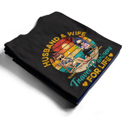 Husband And Wife Travel Partners For Life Beach Traveling Couple Backside - Personalized Custom T Shirt