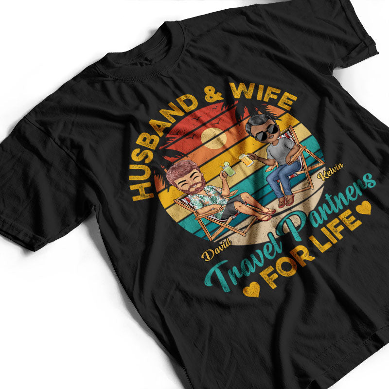 Husband And Wife Travel Partners For Life Beach Traveling Couple Pride - Personalized Custom T Shirt