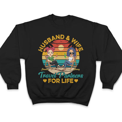 Husband And Wife Travel Partners For Life Beach Traveling Couple Pride - Personalized Custom T Shirt