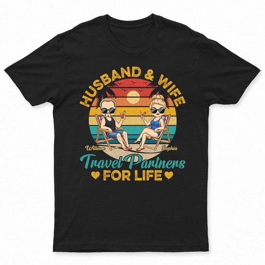 Husband And Wife Travel Partners For Life Beach Traveling Couple Pride - Personalized Custom T Shirt