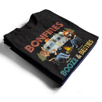 Bonfires Booze And Besties Retro - Gift For Camping Friends - Personalized Custom T Shirt