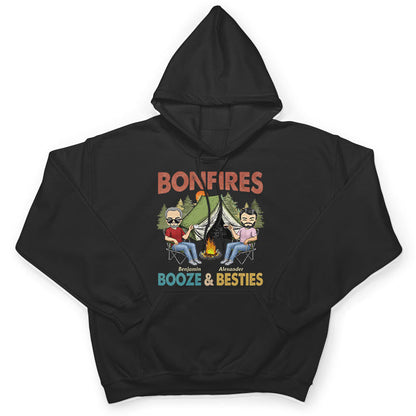 Bonfires Booze And Besties Retro - Gift For Camping Friends - Personalized Custom T Shirt