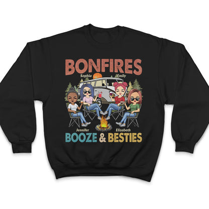 Bonfires Booze And Besties Retro - Gift For Camping Friends - Personalized Custom T Shirt