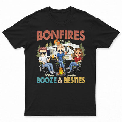 Bonfires Booze And Besties Retro - Gift For Camping Friends - Personalized Custom T Shirt