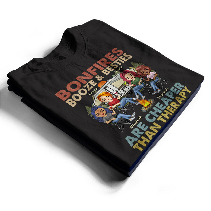 Bonfires Booze And Besties Are Cheaper Than Therapy Retro - Gift For Camping Friends - Personalized Custom T Shirt