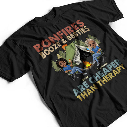 Bonfires Booze And Besties Are Cheaper Than Therapy Retro - Gift For Camping Friends - Personalized Custom T Shirt