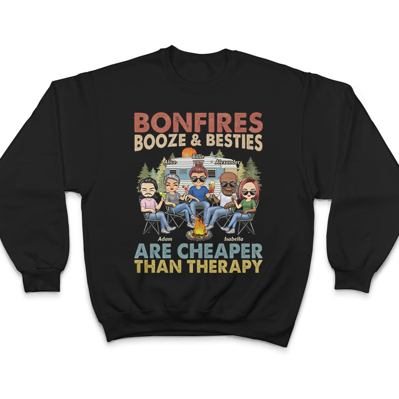 Bonfires Booze And Besties Are Cheaper Than Therapy Retro - Gift For Camping Friends - Personalized Custom T Shirt