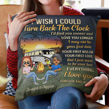 I Wish I Could Turn Back The Clock Husband Wife - Gift For Camping Couples - Personalized Custom Pillow