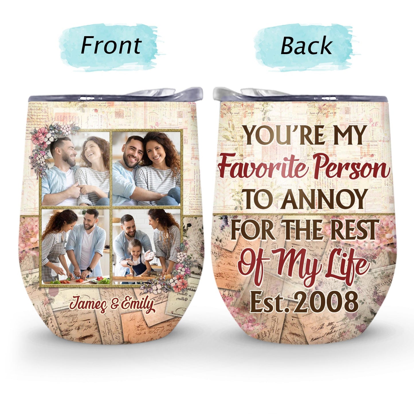 Custom Photo Together Since Husband Wife - Couple Gift - Personalized Custom Wine Tumbler