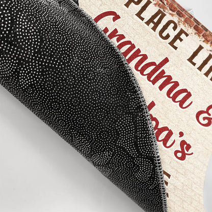 There's No Place Like Grandma And Grandpa's House Grandparents Chibi Couple - Family Gift - Personalized Custom Doormat