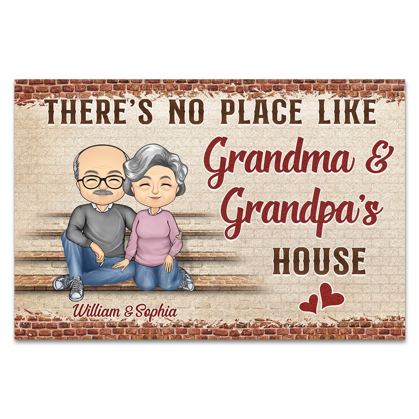 There's No Place Like Grandma And Grandpa's House Grandparents Chibi Couple - Family Gift - Personalized Custom Doormat