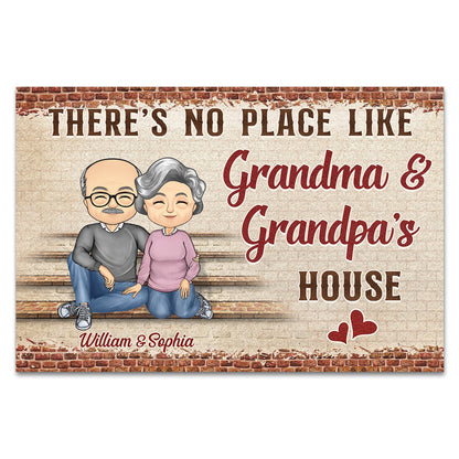 There's No Place Like Grandma And Grandpa's House Grandparents Chibi Couple - Family Gift - Personalized Custom Doormat