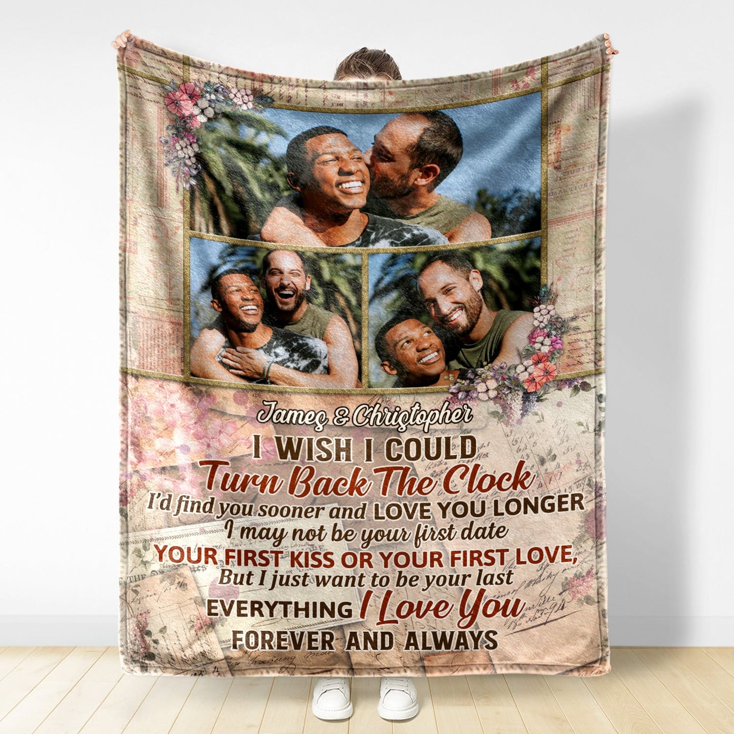 Custom Photo I Wish I Could Turn Back The Clock Husband Wife - Couple Gift - Personalized Custom Fleece Blanket