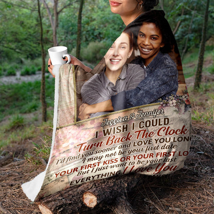 Custom Photo I Wish I Could Turn Back The Clock Husband Wife - Couple Gift - Personalized Custom Fleece Blanket