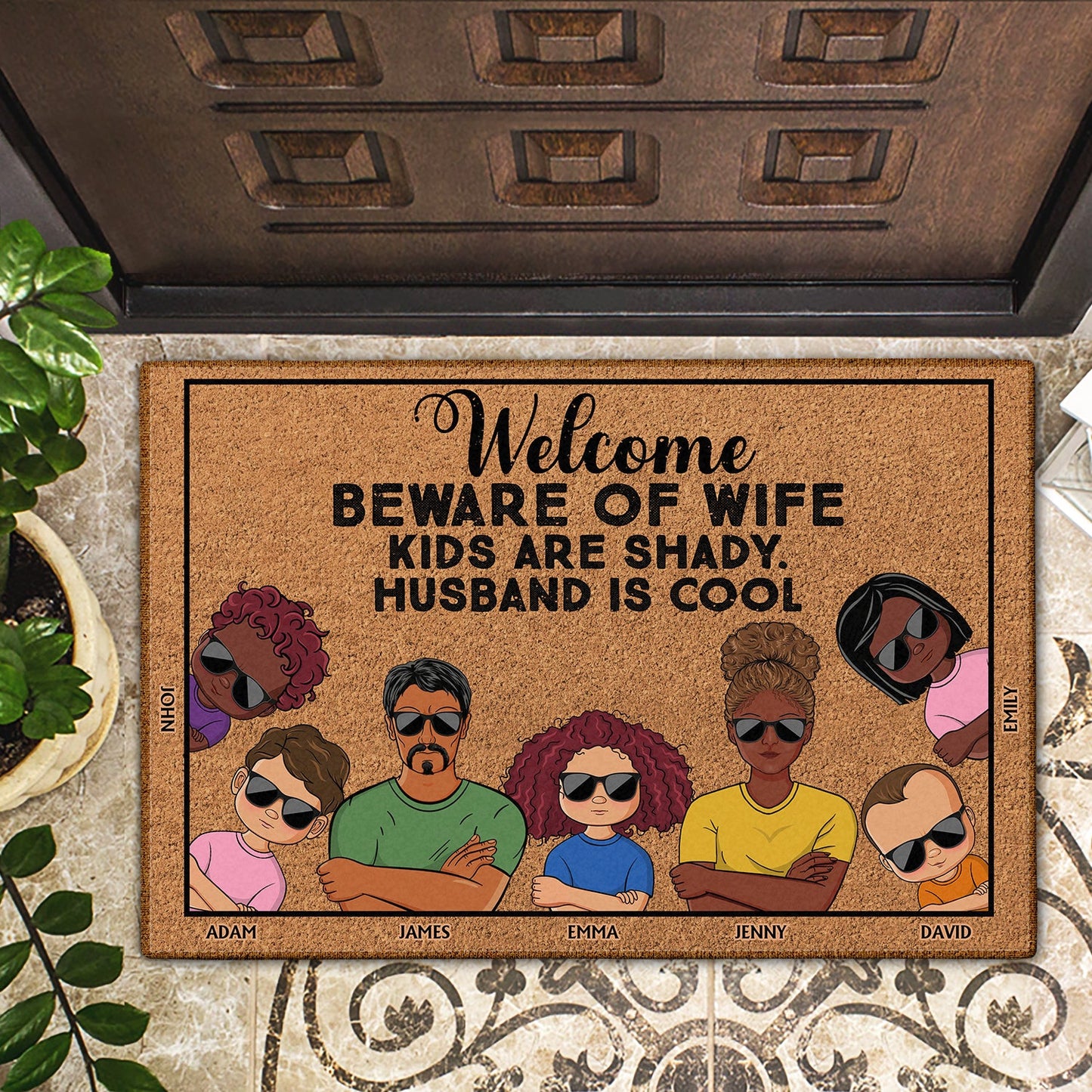 Beware Of Wife Kids Are Shady Husband Is Cool Couple - Anniversary, Birthday, Housewarming Gift For Spouse, Husband, Wife, Family - Personalized Custom Doormat