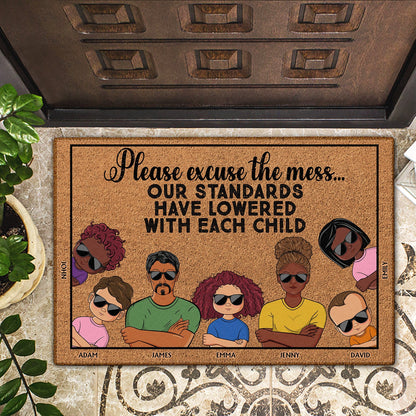 Please Excuse The Mess Our Standards Have Lowered With Each Child Couple - Anniversary, Birthday, Housewarming Gift For Spouse, Husband, Wife, Family - Personalized Custom Doormat