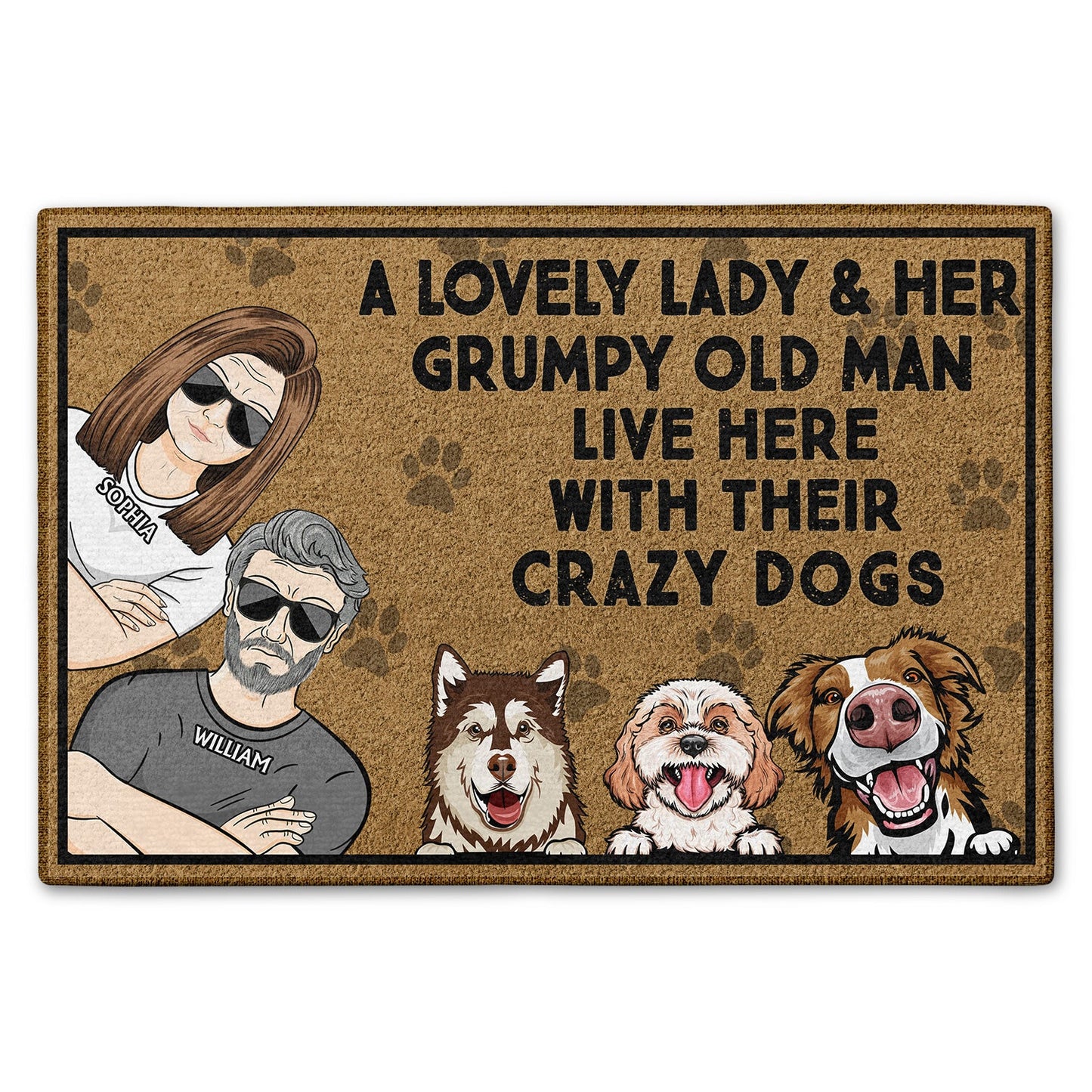 A Lovely Lady And Her Grumpy Old Man Live Here Couples - Gift For Dog Lovers & Cat Lovers - Personalized Custom Doormat