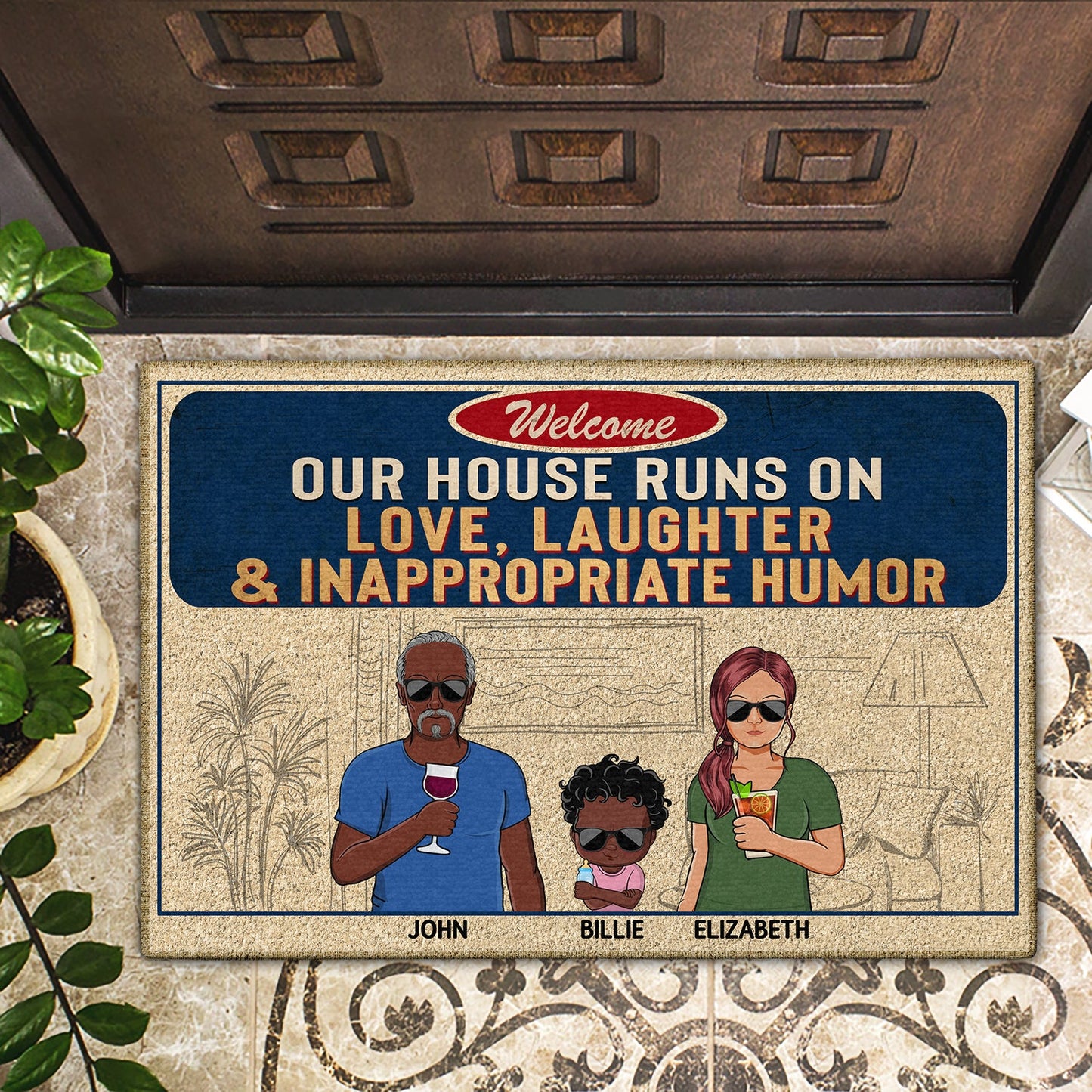 Our House Runs On Love Laughter And Inappropriate Humor - Home Decor, Birthday Gift For Couples, Husband, Wife, Family - Personalized Custom Doormat
