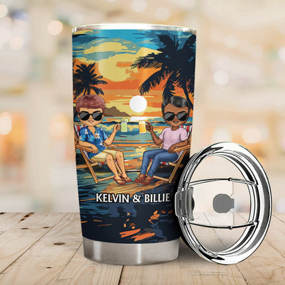 You And Me And The Sea - Anniversary, Loving Gifts For Couples, Beach Lovers, Traveling Lovers - Personalized Custom Tumbler