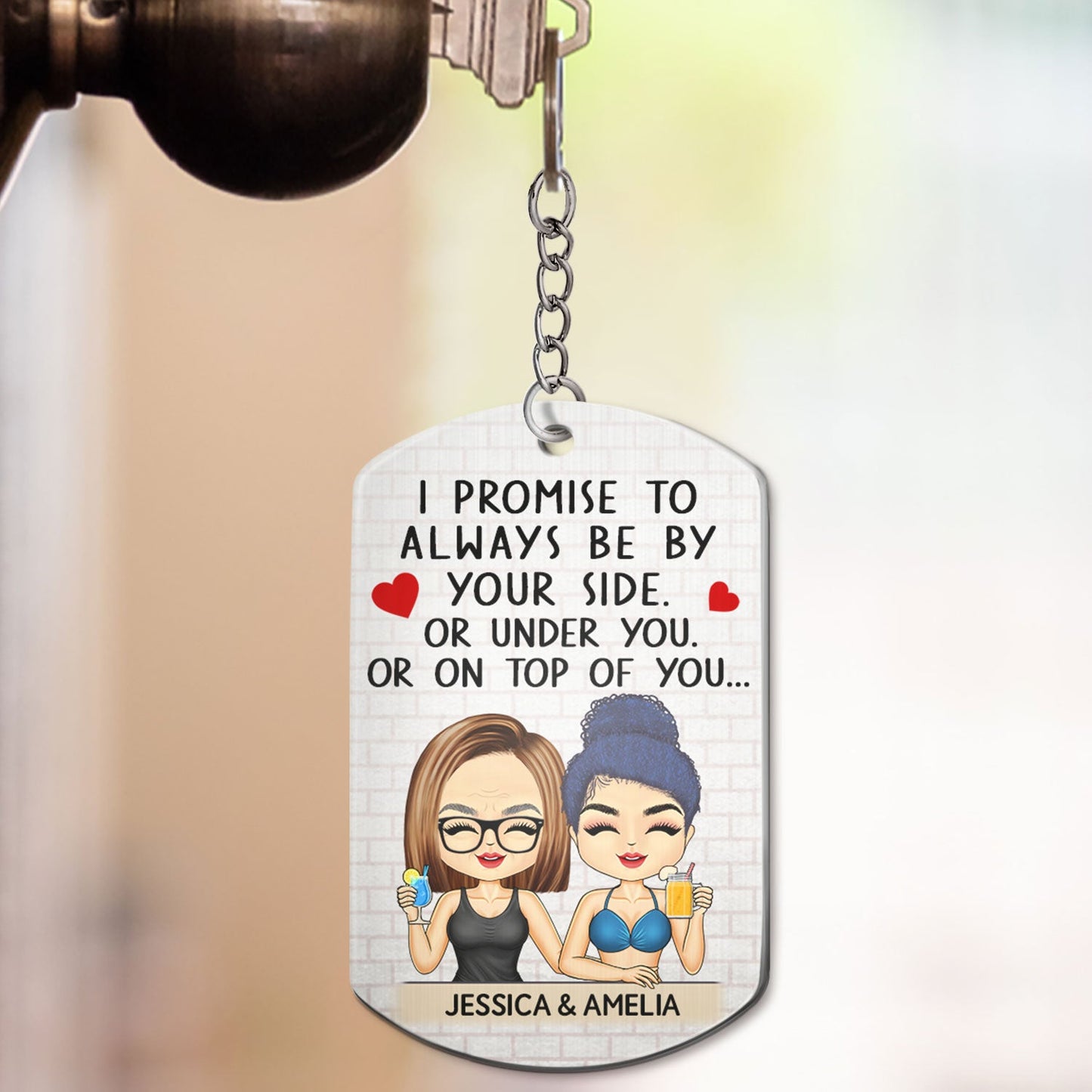 I Promise To Always Be By Your Side Chibi - Anniversary, Vacation, Funny Gift For Couples, Family - Personalized Aluminum Keychain