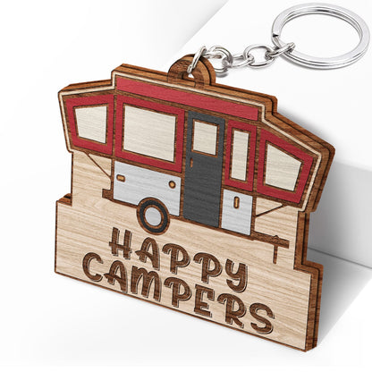 Keys To The Camper Vintage Trailer - Funny, Loving Gifts For Couples, Husband, Wife, Camping Lovers - Personalized Wooden Keychain