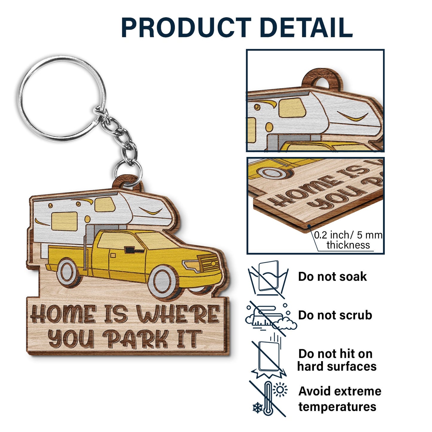 Keys To The Camper Vintage Trailer - Funny, Loving Gifts For Couples, Husband, Wife, Camping Lovers - Personalized Wooden Keychain