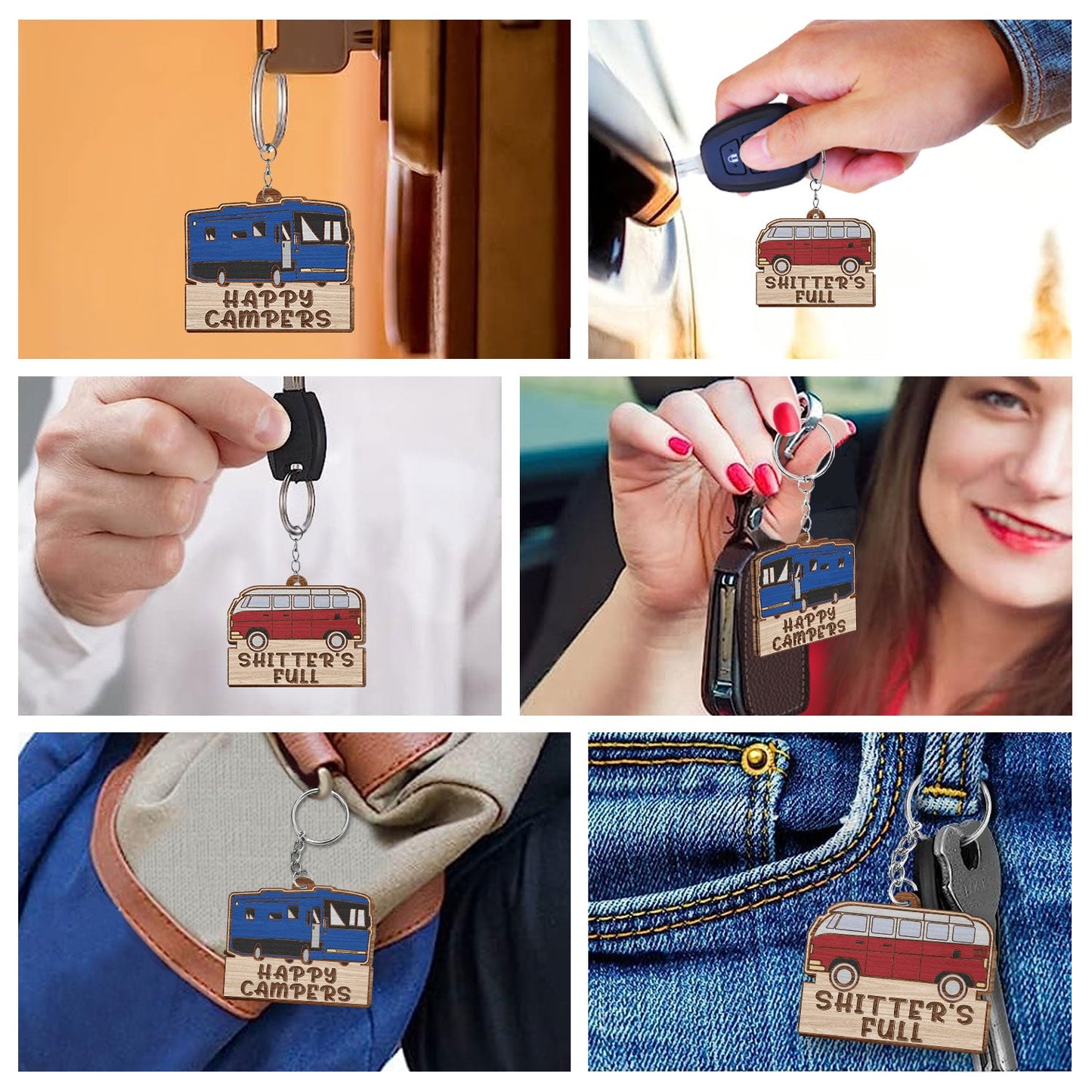 Keys To The Camper Vintage Trailer - Funny, Loving Gifts For Couples, Husband, Wife, Camping Lovers - Personalized Wooden Keychain