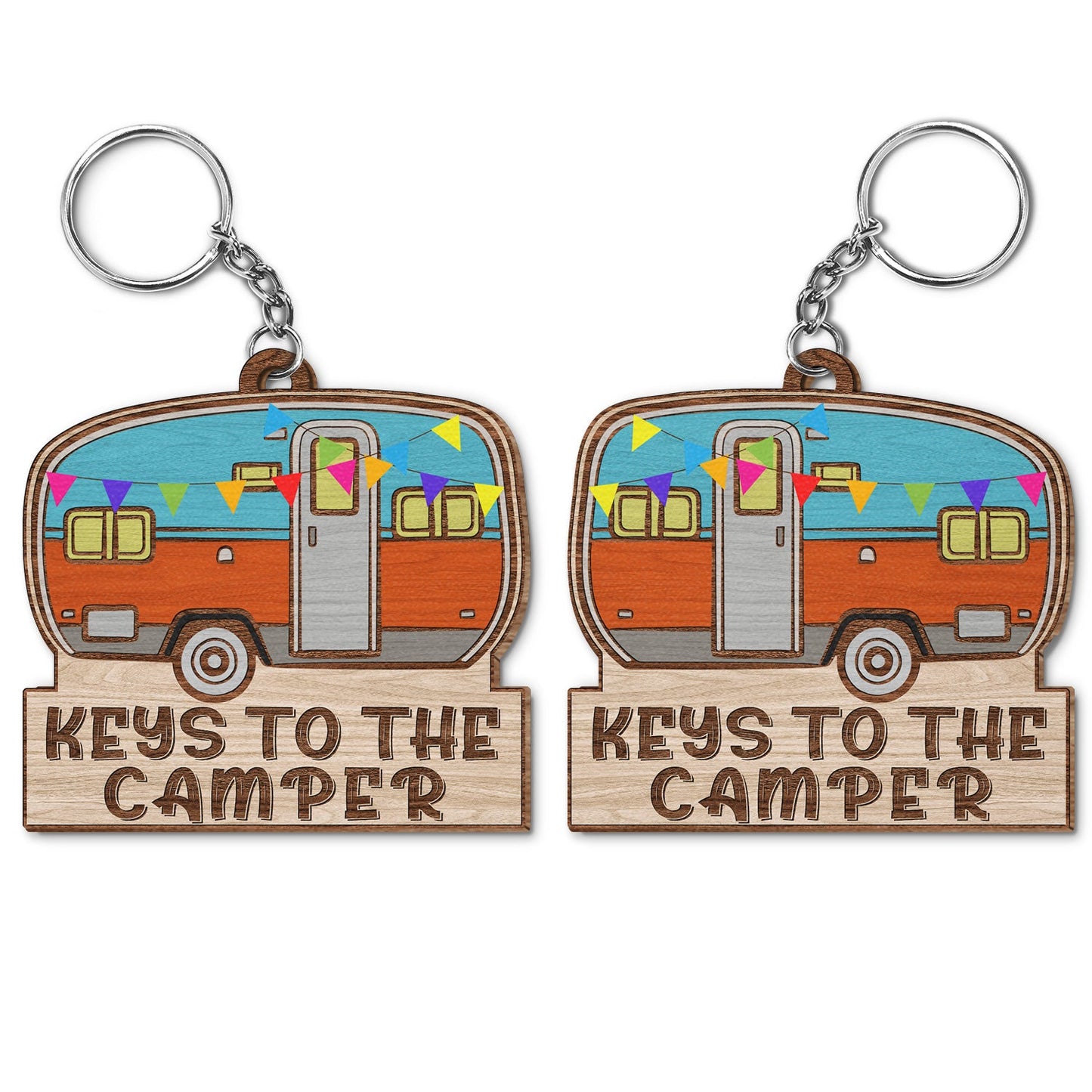 Keys To The Camper Vintage Trailer - Funny, Loving Gifts For Couples, Husband, Wife, Camping Lovers - Personalized Wooden Keychain