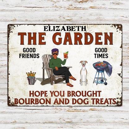 Hope You Brought Alcohol And Dog Treats Couples Funny Cartoon Dog - Backyard Sign - Personalized Classic Metal Signs