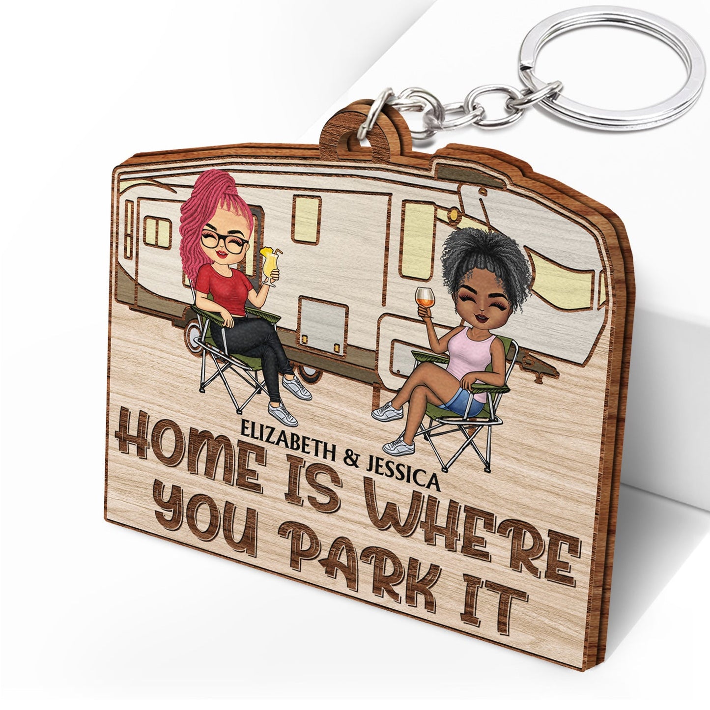 Keys To The Camper Vintage RV - Funny, Loving Gifts For Couples, Camping Lovers - Personalized Wooden Keychain