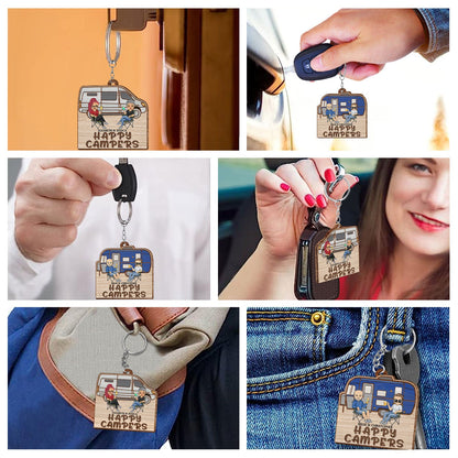 Keys To The Camper Vintage RV - Funny, Loving Gifts For Couples, Camping Lovers - Personalized Wooden Keychain