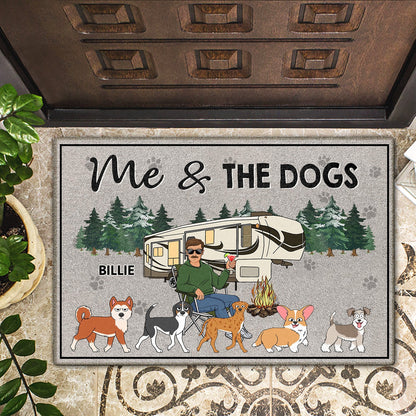 You & Me And The Dogs Walking Dog - Funny, Anniversary Gift For Camping Lovers, Couples - Personalized Doormat