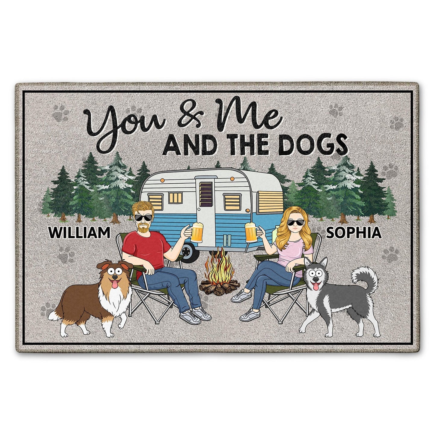 You & Me And The Dogs Walking Dog - Funny, Anniversary Gift For Camping Lovers, Couples - Personalized Doormat