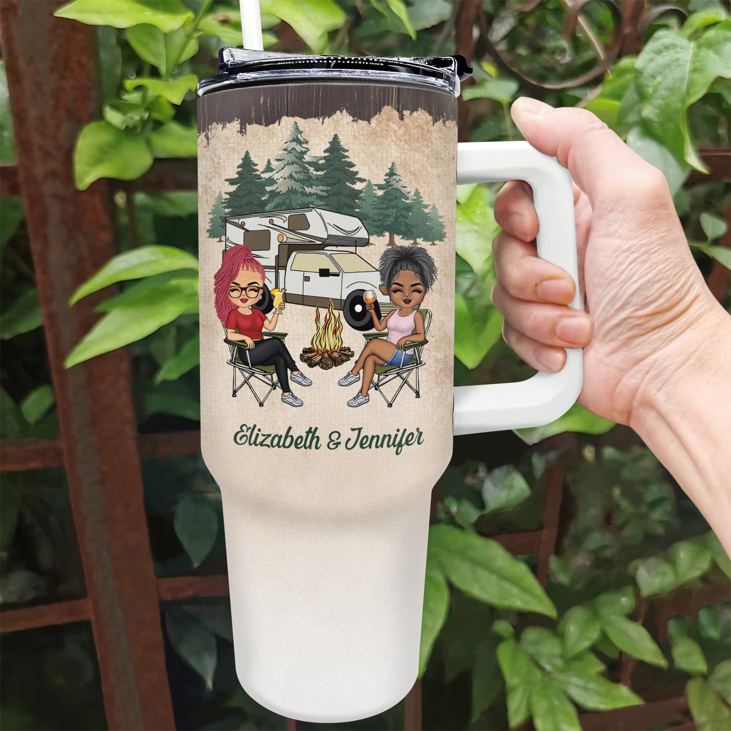 Camping Partners For Life - Gift For Couples, Husband, Wife - Personalized 40oz Tumbler With Straw