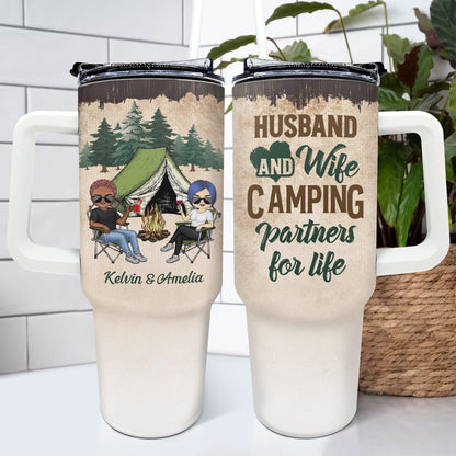 Camping Partners For Life - Gift For Couples, Husband, Wife - Personalized 40oz Tumbler With Straw