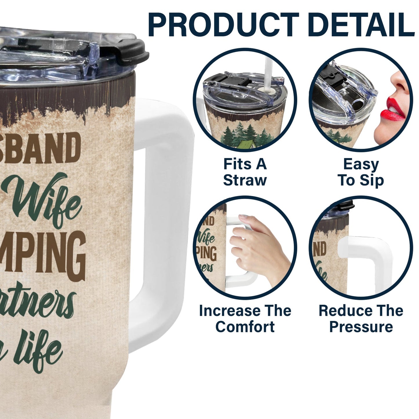 Camping Partners For Life - Gift For Couples, Husband, Wife - Personalized 40oz Tumbler With Straw