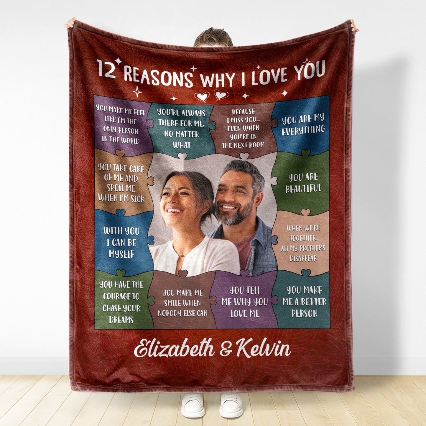 Custom Photo 12 Reasons Why I Love You - Birthday, Anniversary Gift For Spouse, Husband, Wife, Couple - Personalized Fleece Blanket