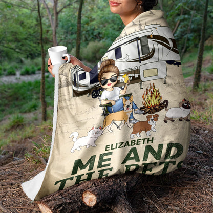 You & Me And The Dogs - Gift For Camping Lovers, Couples, Cat Lovers, Dog Lovers - Personalized Fleece Blanket