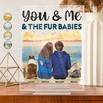 You & Me And The Fur Babies - Gift For Couples, Dog Lovers, Cat Lovers, Dog Mom, Dog Dad - Personalized Vertical Rectangle Acrylic Plaque