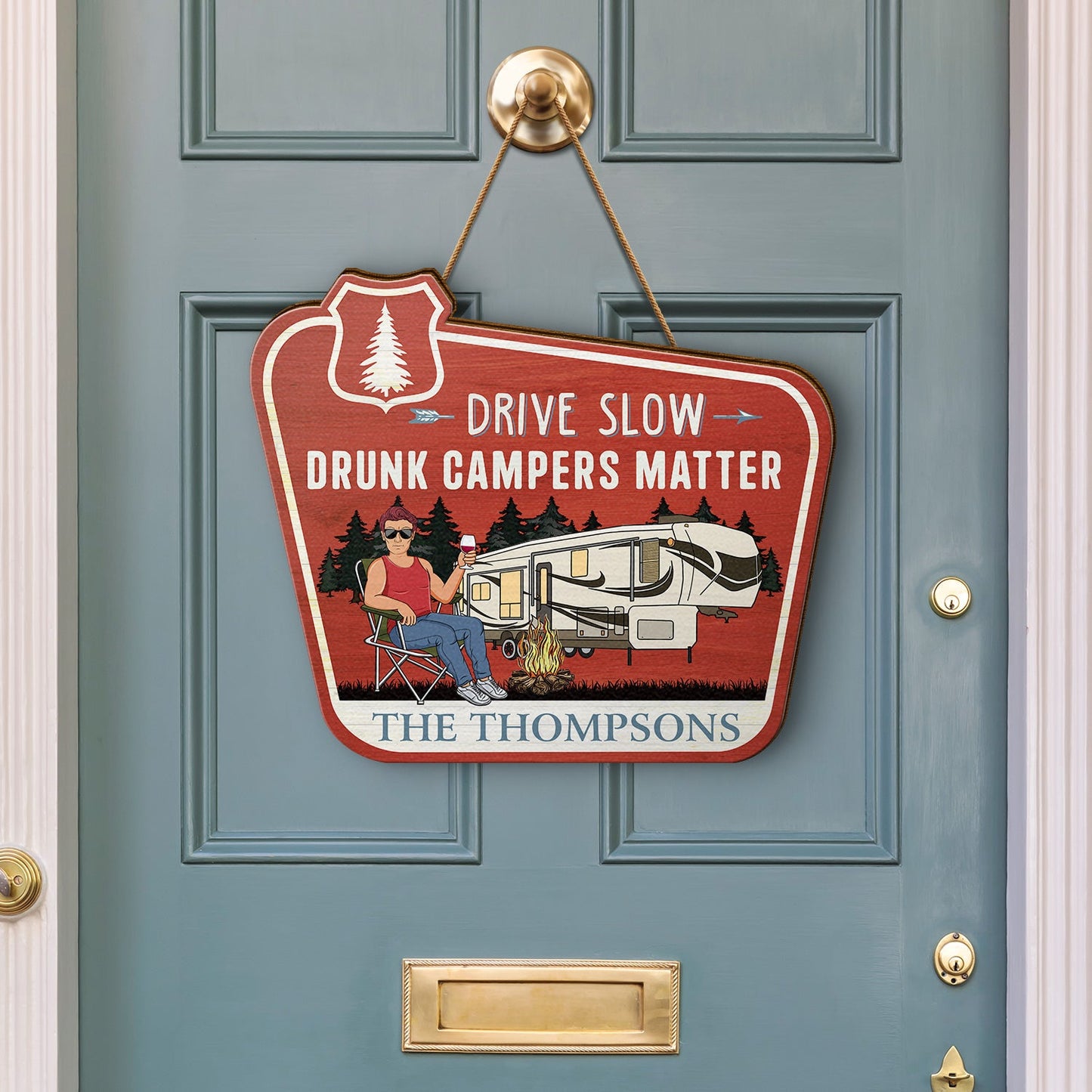 A Certified Happy Camper Area - Funny Gift For Camping Lovers, Couples - Personalized Custom Shaped Wood Sign