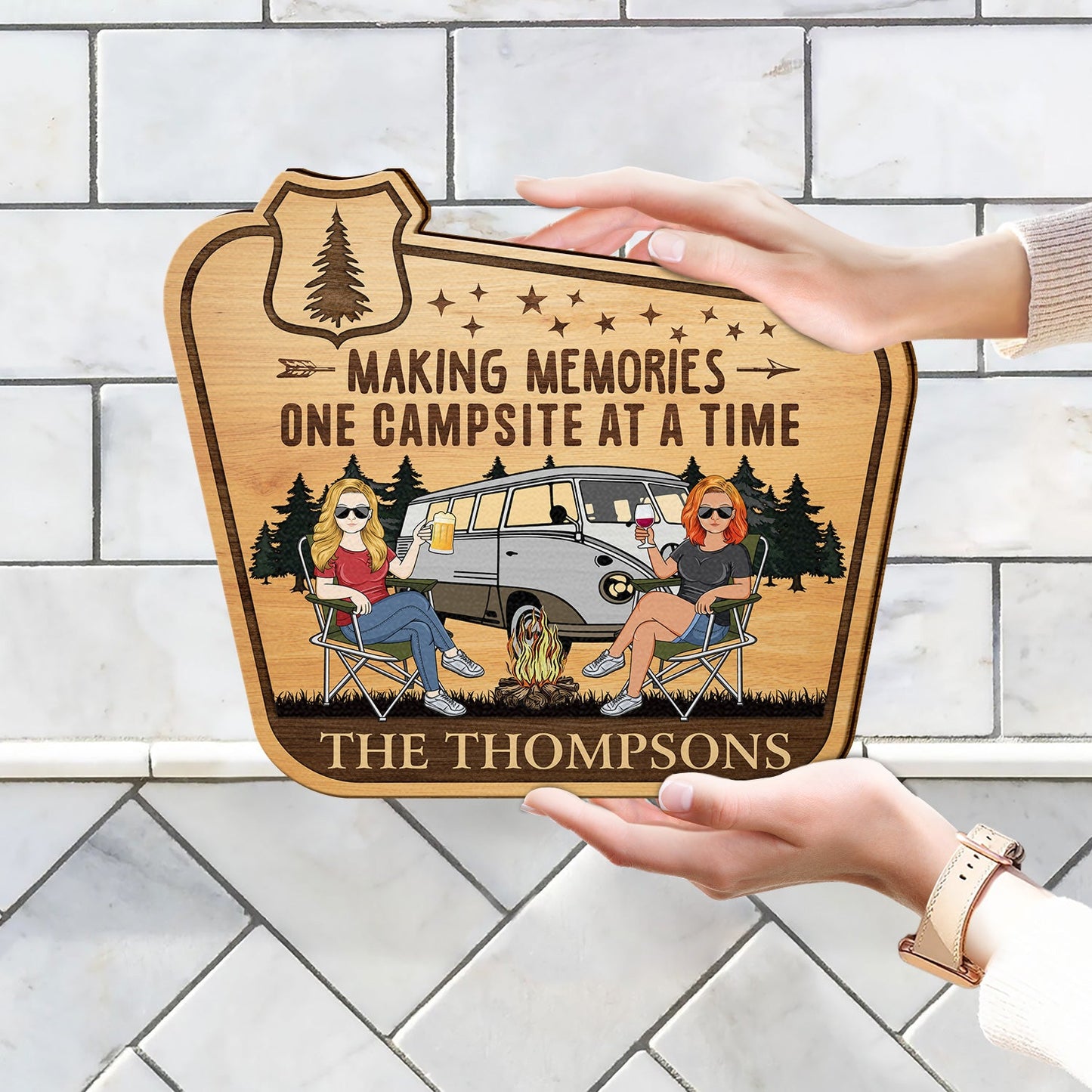 A Certified Happy Camper Area - Funny Gift For Camping Lovers, Couples - Personalized Custom Shaped Wood Sign