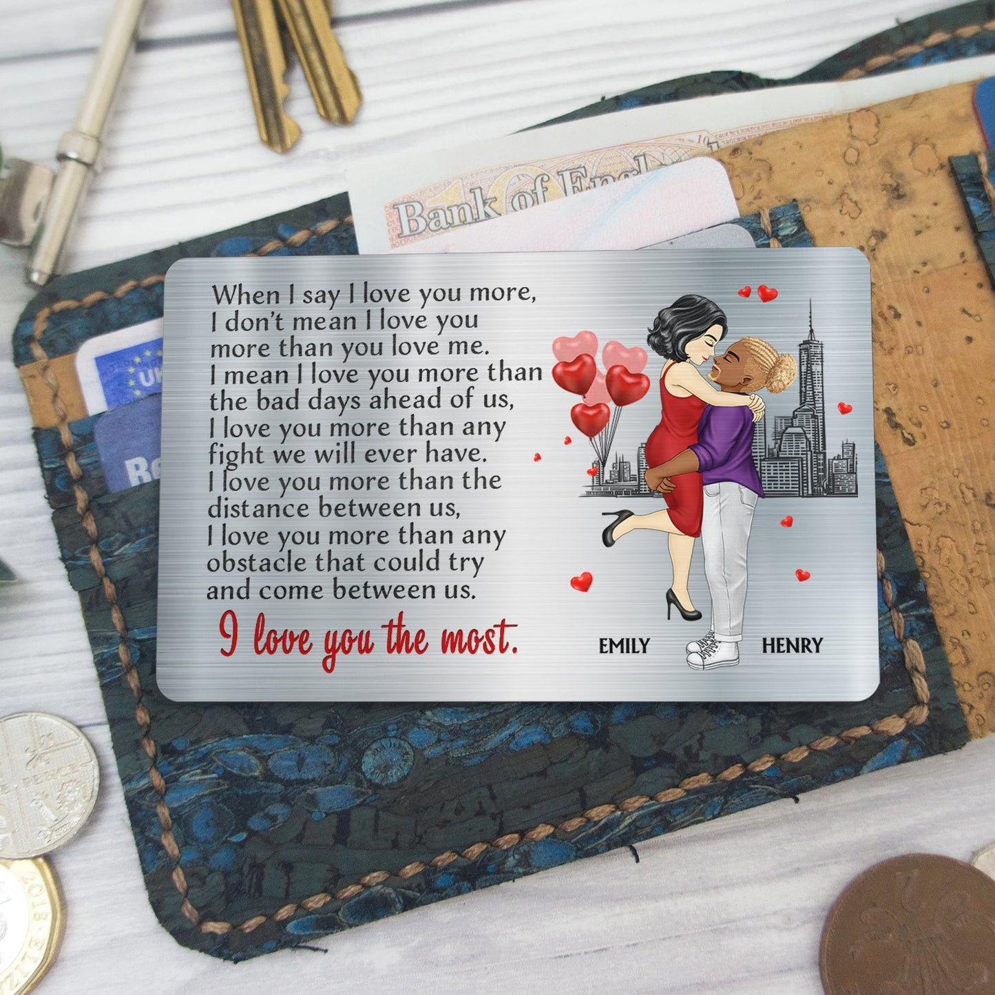 I Love You The Most Cartoon - Gift For Couples, Husband, Wife - Personalized Aluminum Wallet Card